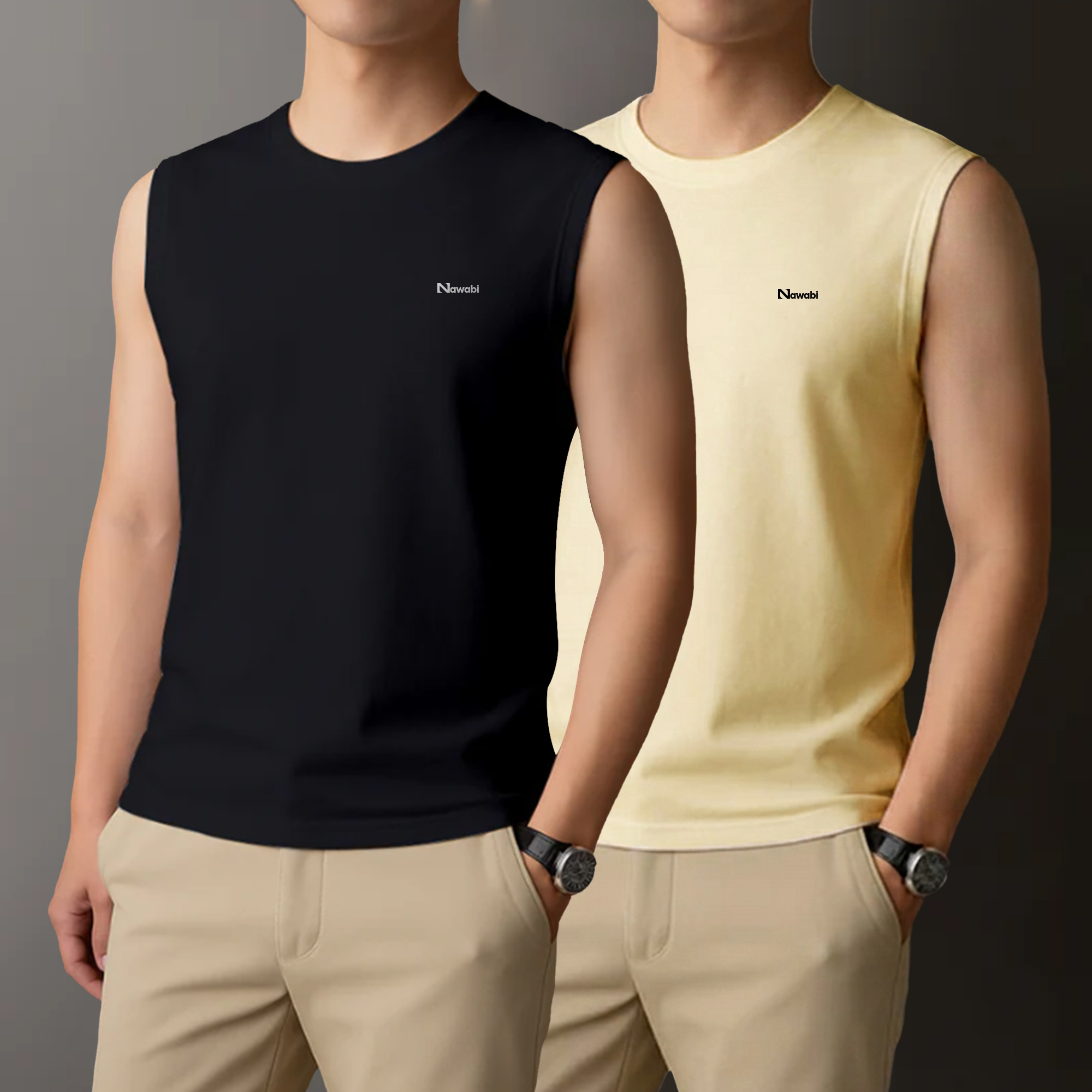 2pcs Back-Side Design TankTop Combo (Black, Cream)