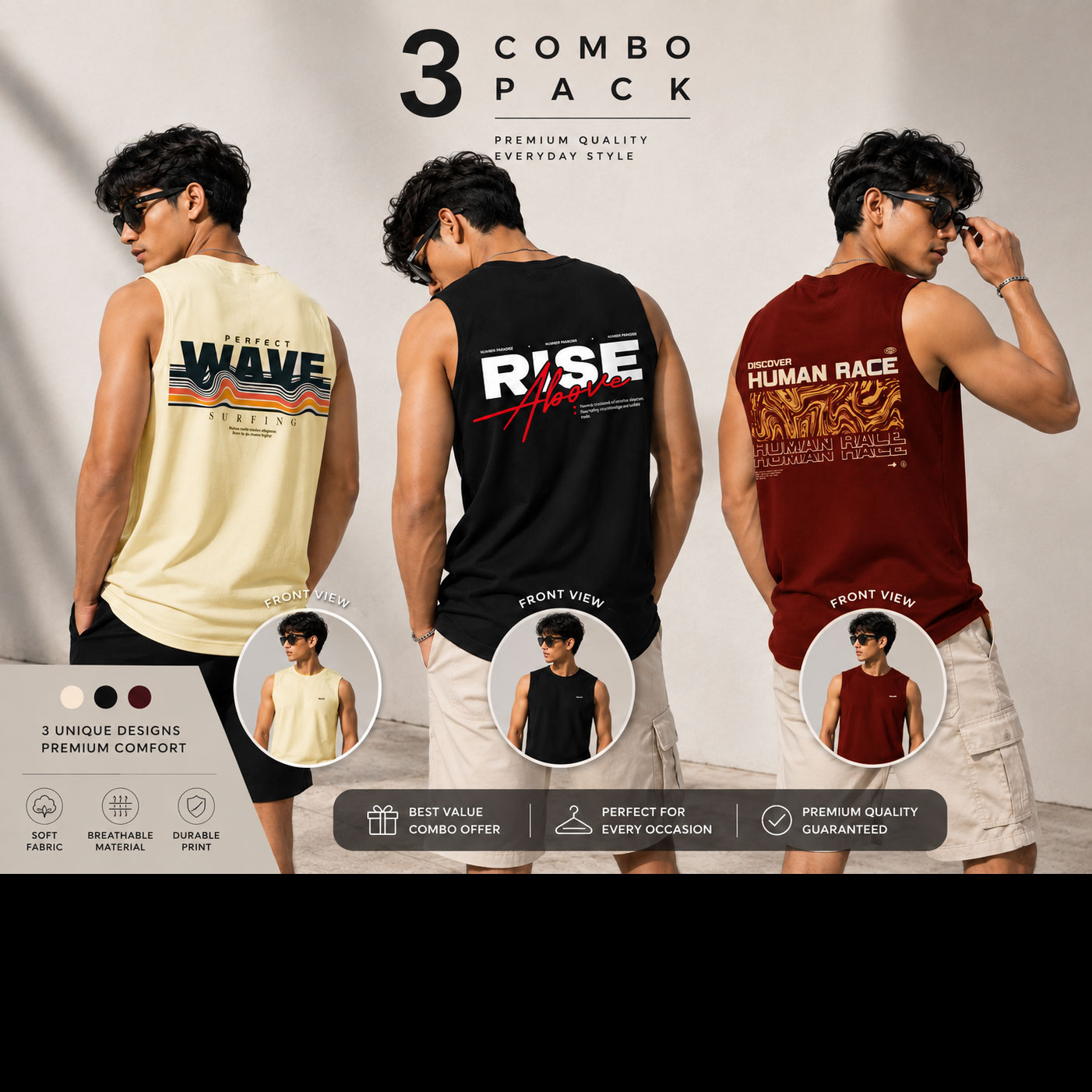 Back-Side Design TankTop Combo 3pcs